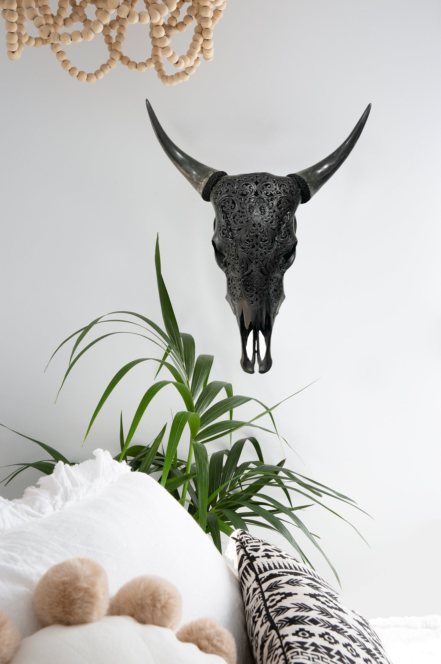 Carved Cow Lace Skull Black