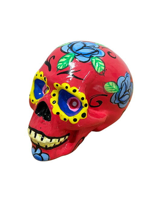 Resin Skull Red Rose Small