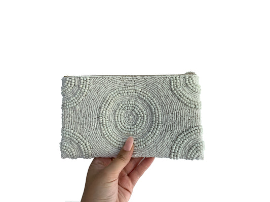 Beaded Clutch White Small