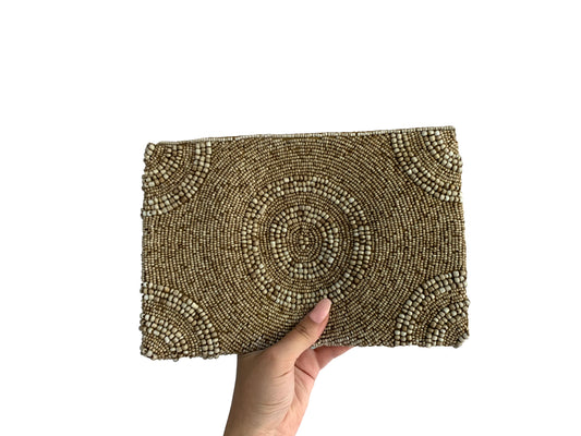 Beaded Clutch Brown Circle Large