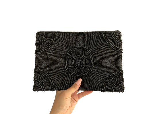 Beaded Clutch Black Circle Large