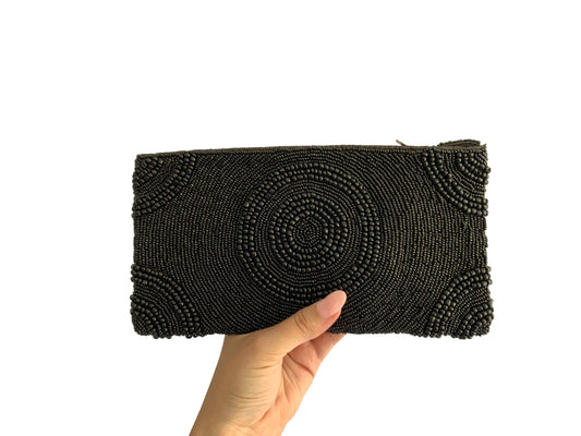 Beaded Clutch Black Circle Medium