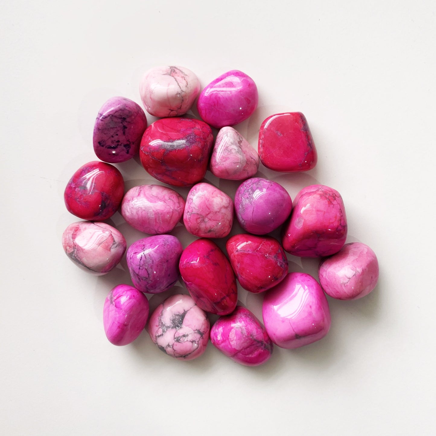 Pink Howlite is a great stone to reduce anxiety, tensions, stress and anger, it is gentle, soothing and calms the energy around you. It has a hugely calming influence helping to slow an over active mind, and in turn this can help to achieve a deep and restful sleep.  Listing 1 stone.