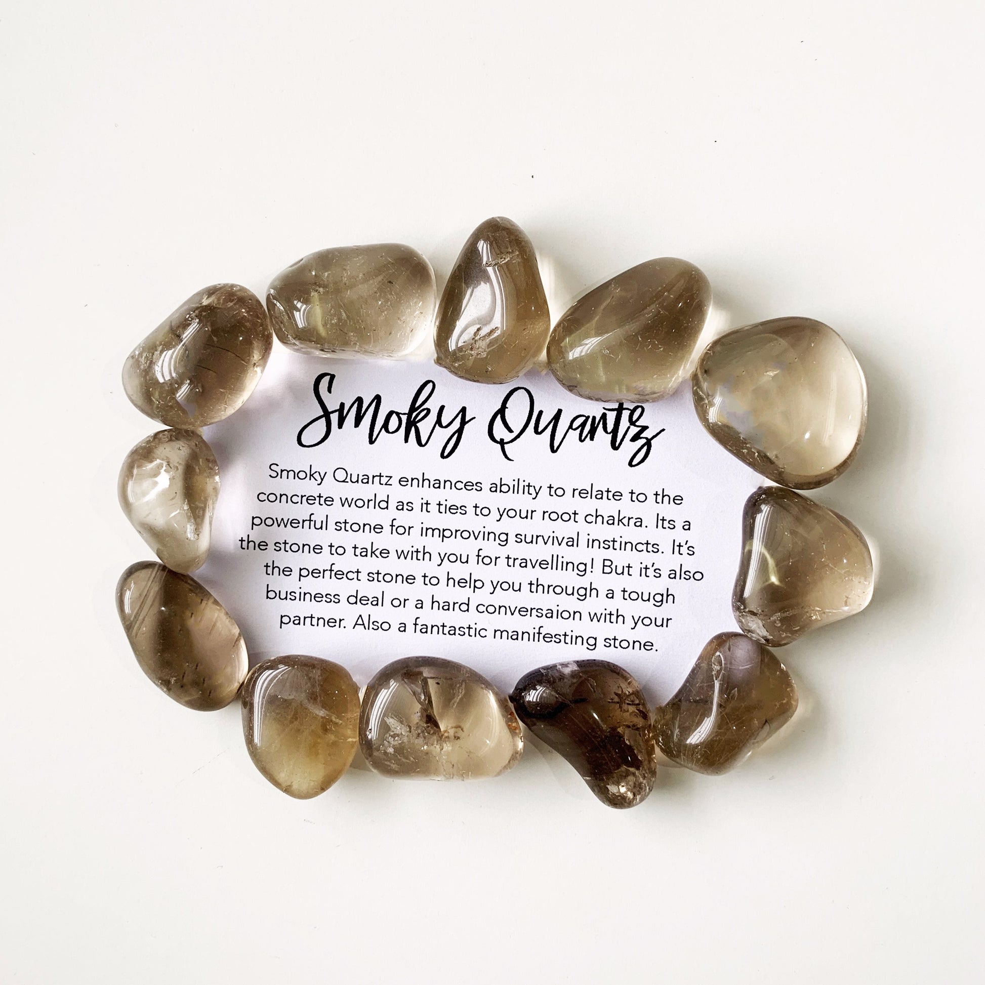 It gently neutralises negative vibrations and is detoxifying on all levels, prompting elimination of the digestive system and protecting against radiation and electromagnetic smog. Smokey Quartz disperses fear, lifts depression and negativity. It brings emotional calmness, relieving stress and anxiety.  Listing 1 stone.