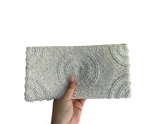 Beaded Clutch White Circle Medium