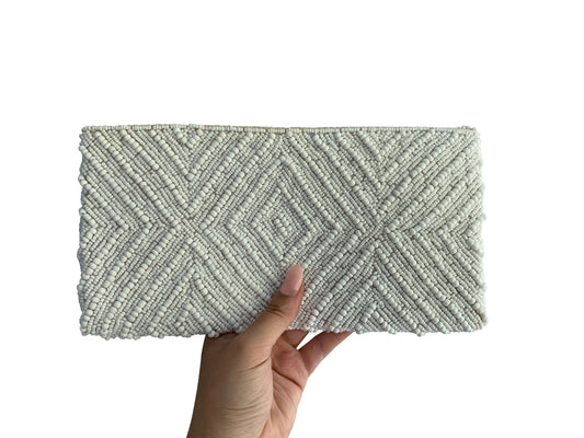 Beaded Clutch White Diamond Medium