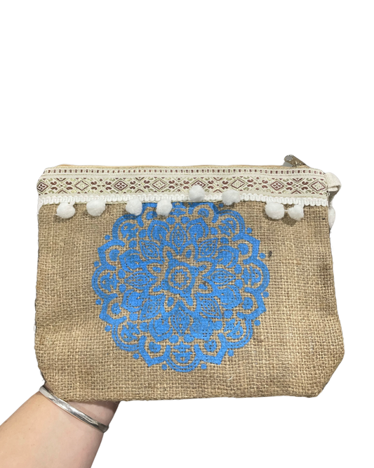 Hessian Mandala Clutch Blue