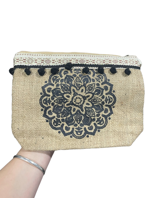 Hessian Mandala Clutch Black