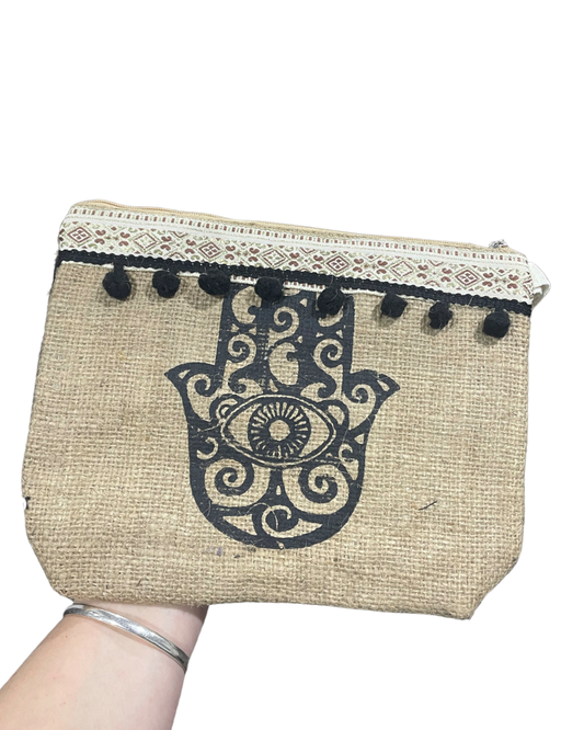 Hessian Hamsa Clutch Black