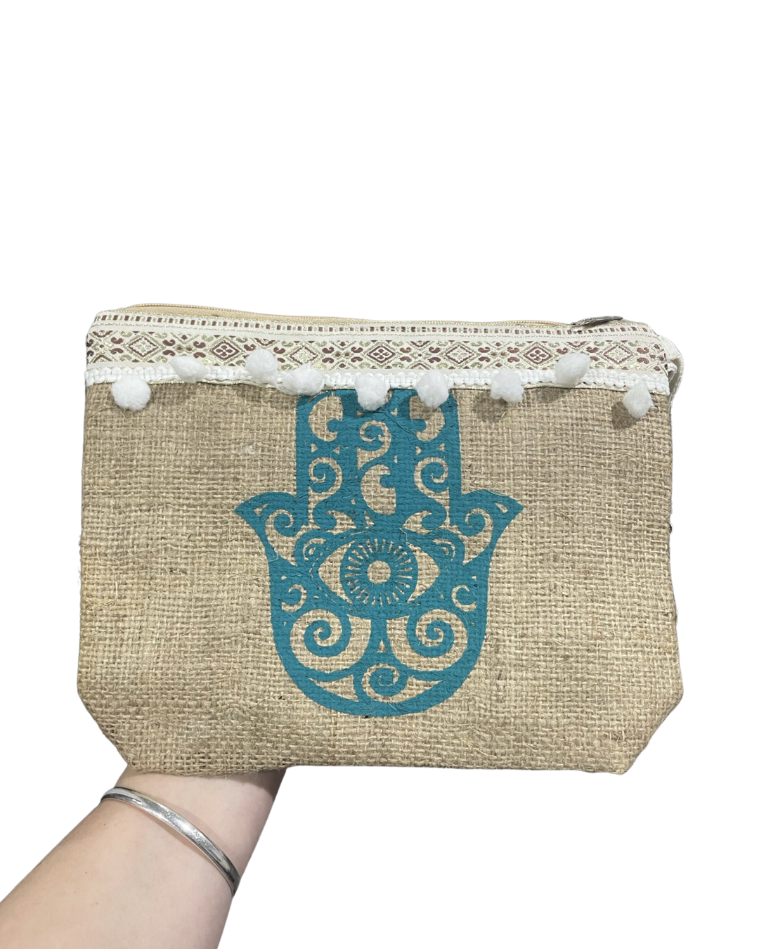 Hessian Hamsa Clutch Green