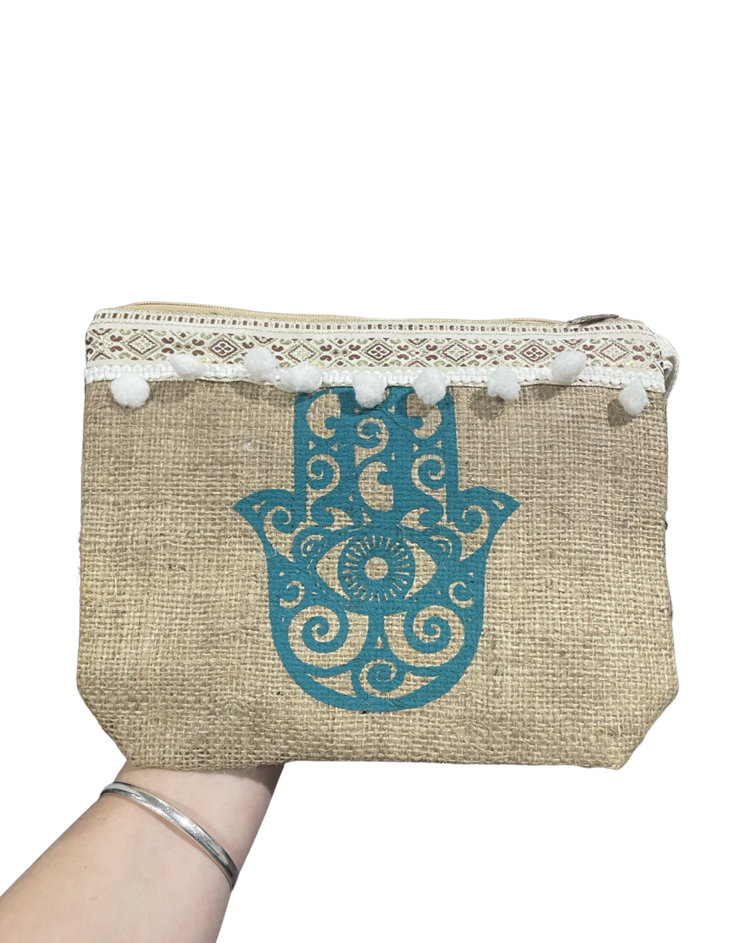 Hessian Hamsa Clutch Green