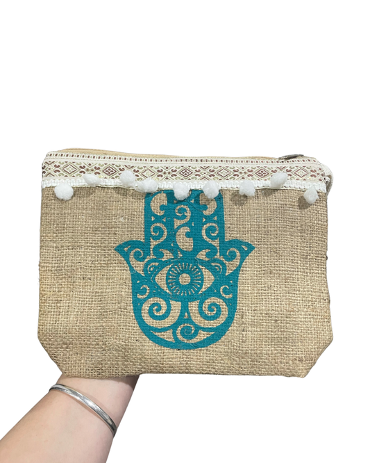 Hessian Hamsa Clutch Green