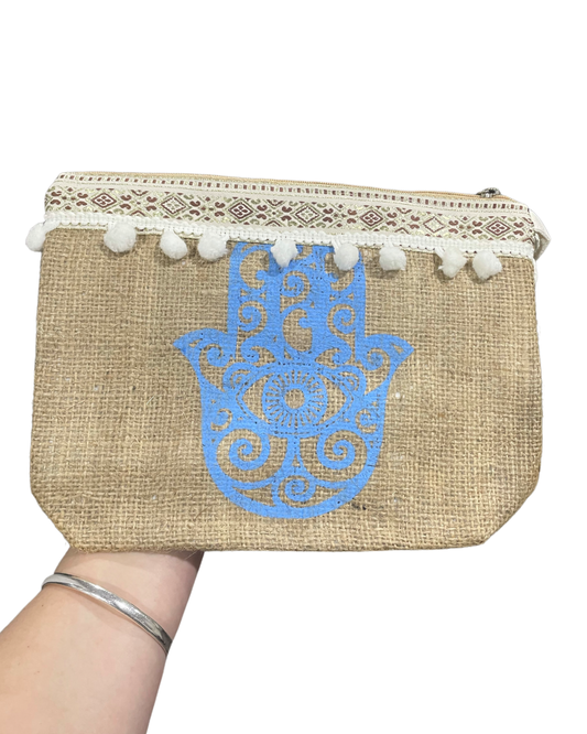 Hessian Hamsa Clutch Blue