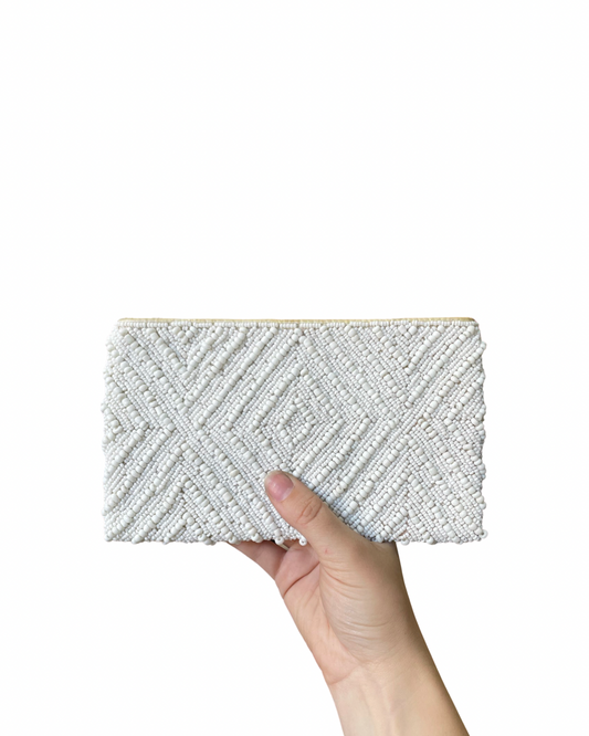 Beaded Clutch White Small Diamond